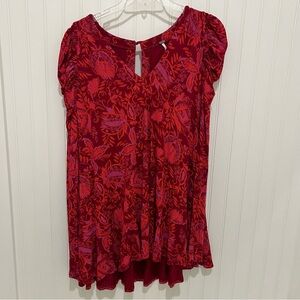 Free People Red and Pink Floral Blouse